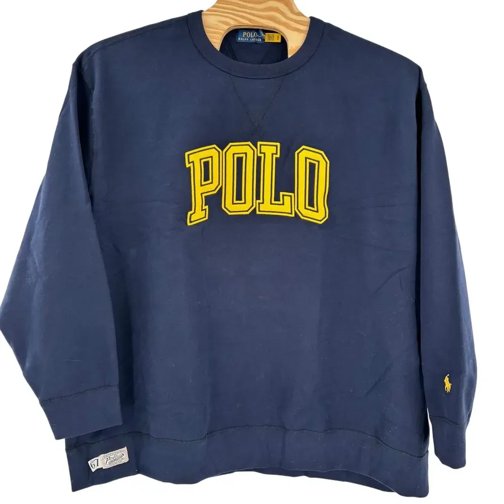 Polo Ralph Lauren 4XB Navy Blue Crewneck Long Sleeve Embroidered Sweater NWT